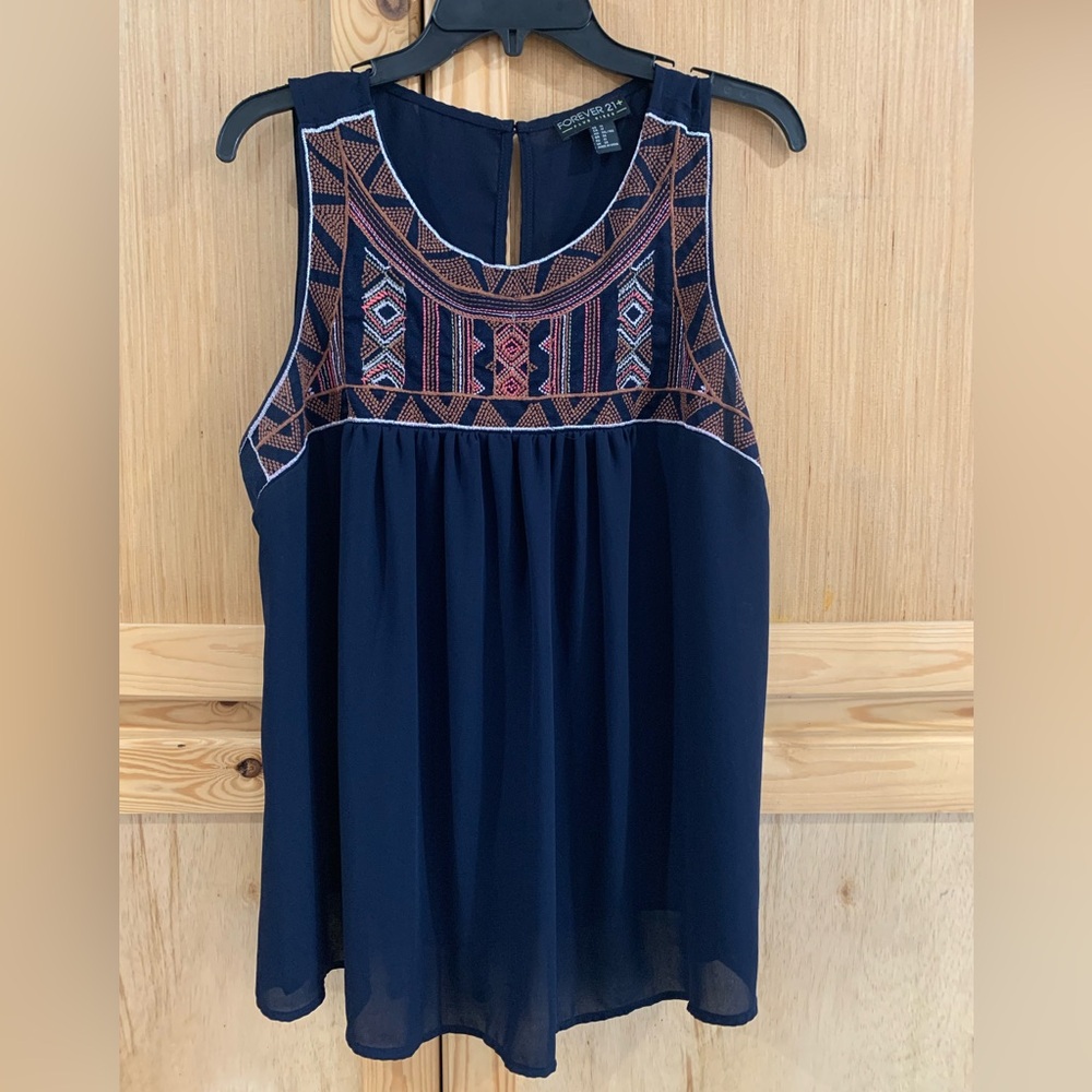 Forever 21+ Plus Sizes Women's Navy Embroidered Sleeveless Top 1X